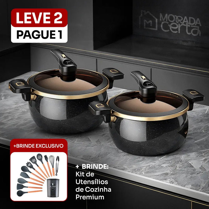 [LEVE 2 PAGUE 1] Panelas de Aço Inox Duble Anti Explosões 8 em 1 + Kit de Utensílios | ÚLTIMAS UNIDADES!